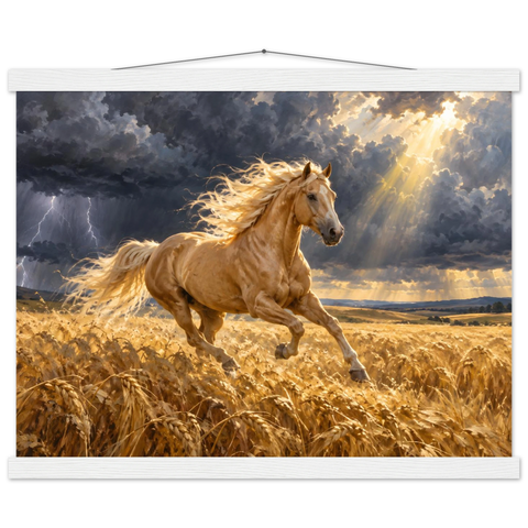 Palomino im Weizensturm – Poster mit Leisten 40×50 cm