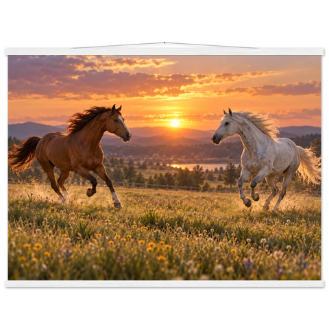 Fuchs und Schimmel im Abendlicht – Poster mit Leisten 75×100 cm