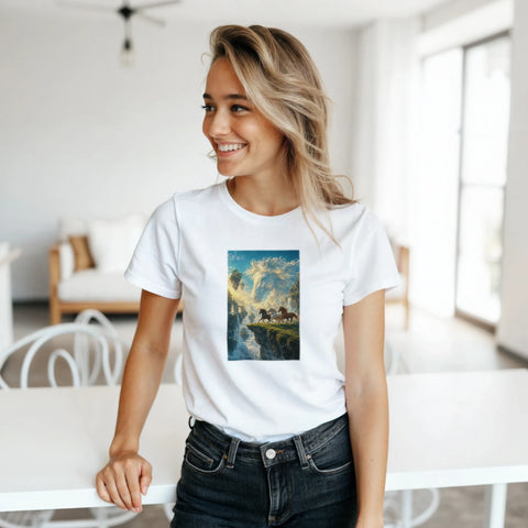 Schwebende Inseln über den Wolken – Damen-T-Shirt