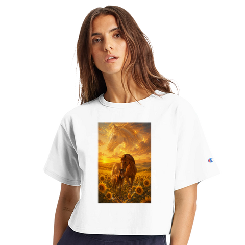Mutter und Fohlen im Sonnenblumenfeld – Crop-Top