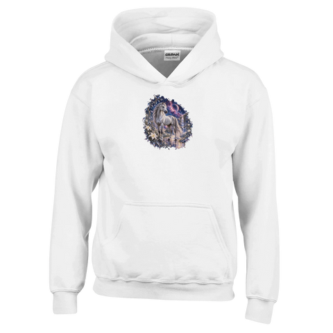 Silberpferd im kosmischen Liliengarten – Kinder-Hoodie