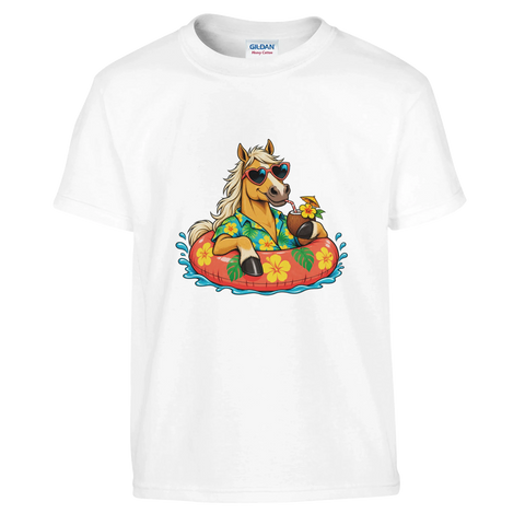 Sommer-Pferd im Schwimmreifen – Kinder-T-Shirt
