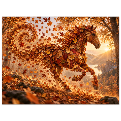 Pferd aus Herbstlaub – Kunstdruck 75×100 cm
