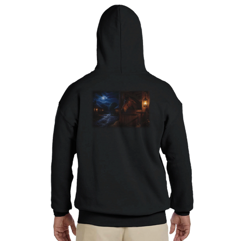 Nachtwache im Stall – Hoodie mit Rückendruck