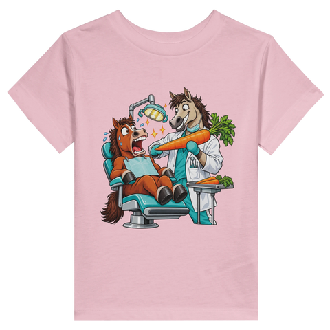 Zahnarzt-Pferd mit Möhre – Kleinkind-T-Shirt