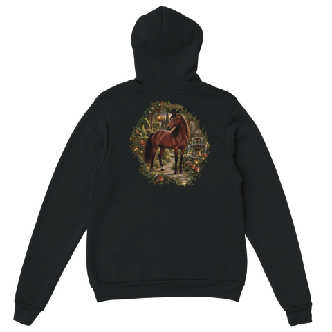Braunes Pferd im Uhrwerkgarten – Hoodie mit Rückendruck