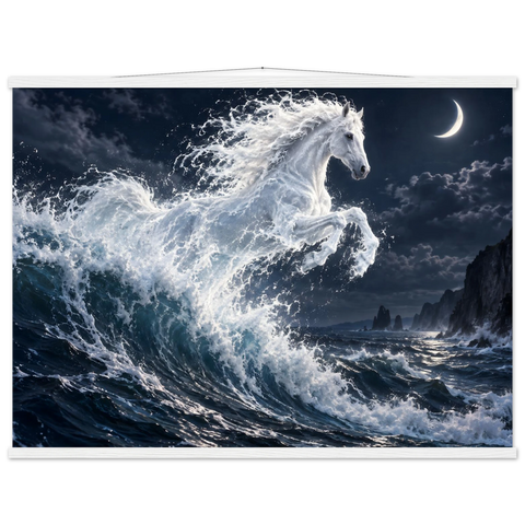 Wellenpferd im Mondlicht – Poster mit Leisten 75×100 cm