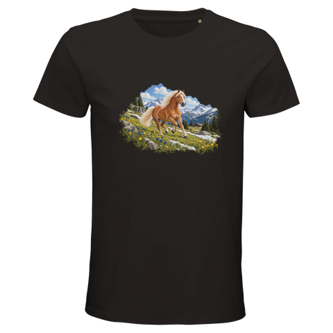 Haflinger auf der Frühlingsalm – Bio-T-Shirt Herren