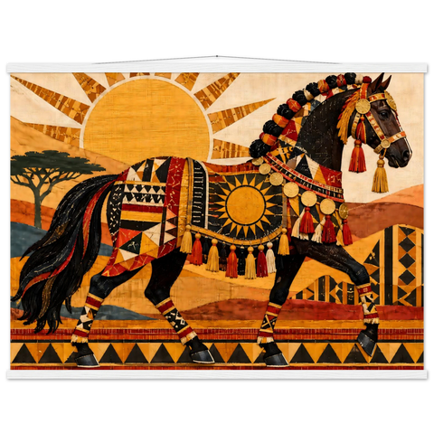 Geschmücktes Pferd im Sonnenmuster – Poster mit Leisten 75×100 cm