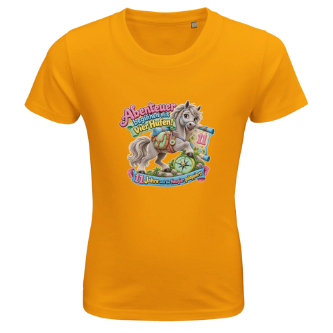 Abenteuer beginnen mit vier Hufen! (11 Jahre) – Kinder-T-Shirt Bio