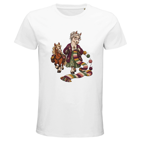 Strickende Oma-Stute mit Pony – Bio-T-Shirt Herren