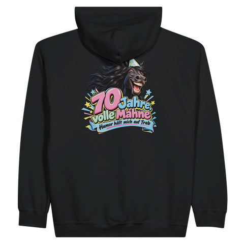 70 Jahre, volle Mähne – Zip-Hoodie mit Rückendruck