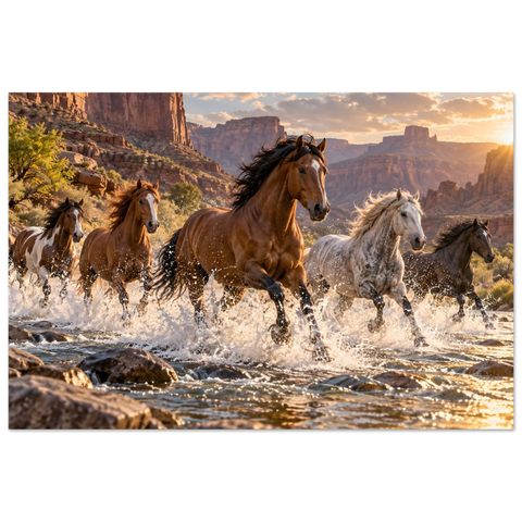 Herde durch den Canyonbach – Kunstdruck 60×90 cm