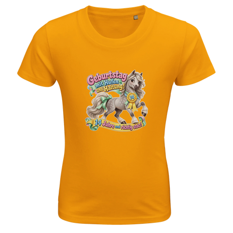 Geburtstag mit Hufen und Haltung! (14 Jahre) – Kinder-T-Shirt Bio