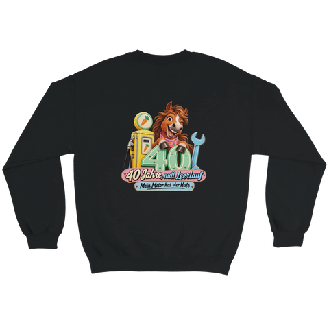 40 Jahre, null Leerlauf – Pullover mit Rückendruck