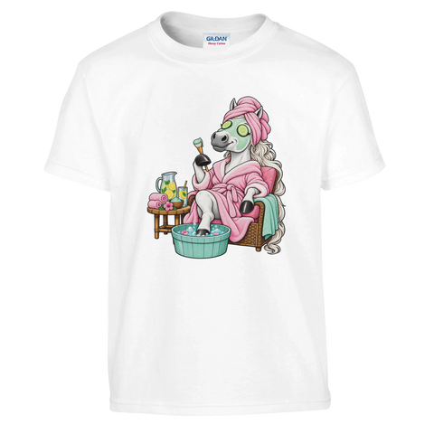Wellness-Pferd mit Gurkenmaske – Kinder-T-Shirt
