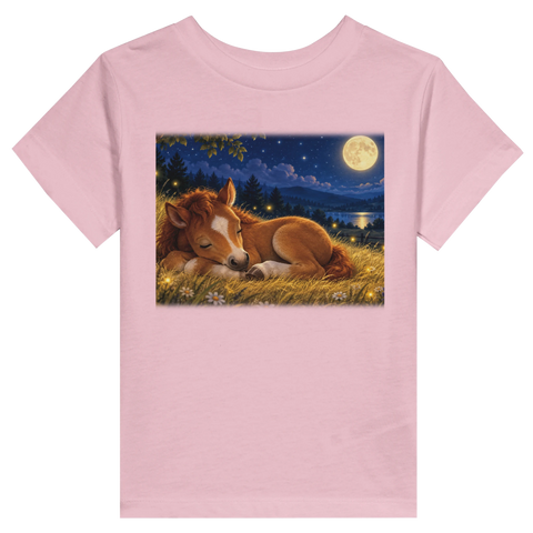 Schlafendes Fohlen in der Mondwiese – Kleinkind-T-Shirt