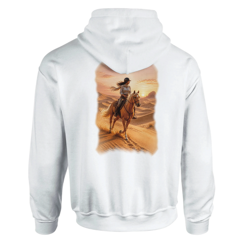 Reiterin in den Sanddünen – Hoodie mit Rückendruck