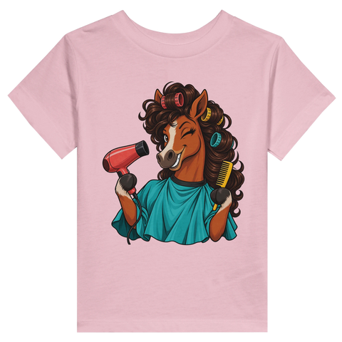 Friseur-Pferd mit Föhn – Kleinkind-T-Shirt