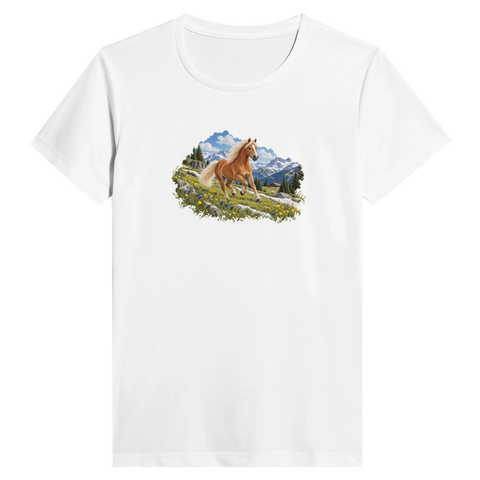 Haflinger auf der Frühlingsalm – Performance-Shirt Damen