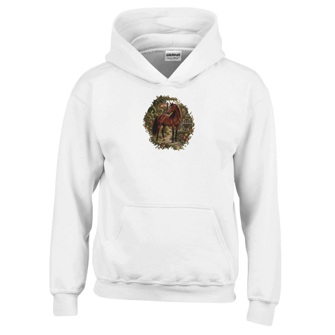 Braunes Pferd im Uhrwerkgarten – Kinder-Hoodie