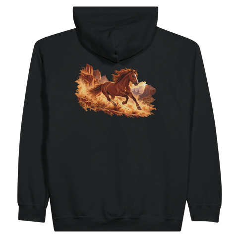 Mustang im roten Canyon – Zip-Hoodie mit Rückendruck