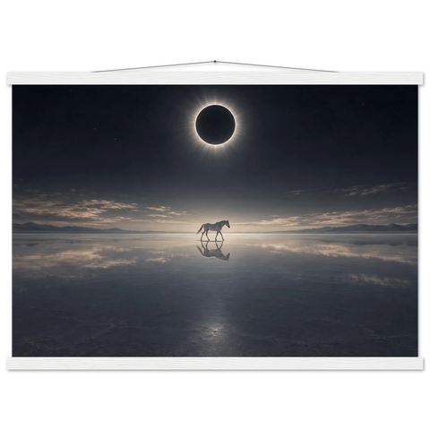 Pferd unter der schwarzen Sonne – Poster mit Leisten 50×70 cm