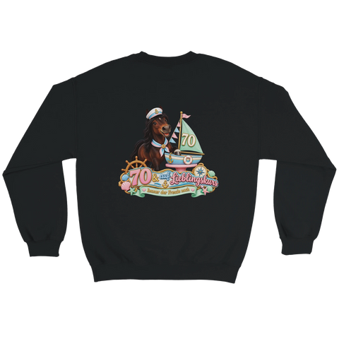 70 und auf Lieblingskurs – Pullover mit Rückendruck