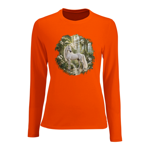 Weißes Pferd im viktorianischen Glashaus – Damen-Langarmshirt