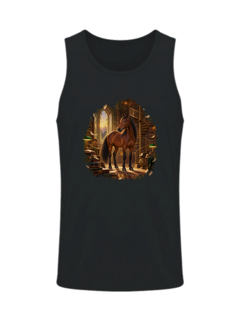 Braunes Pferd in der magischen Bibliothek – Herren-Tank-Top