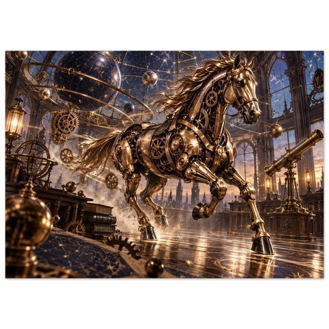 Messingpferd im Observatorium – Forex-Bild 50×70 cm