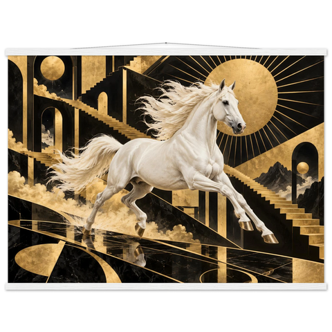 Schimmel im Art-déco-Gold – Poster mit Leisten 75×100 cm