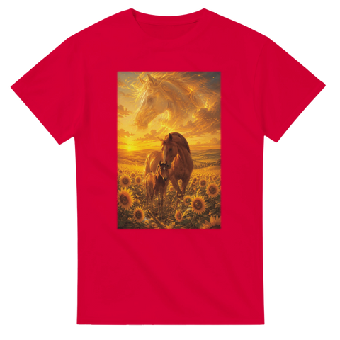 Mutter und Fohlen im Sonnenblumenfeld – T-Shirt