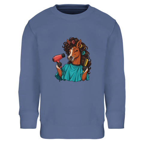 Friseur-Pferd mit Föhn – Kinder-Pullover