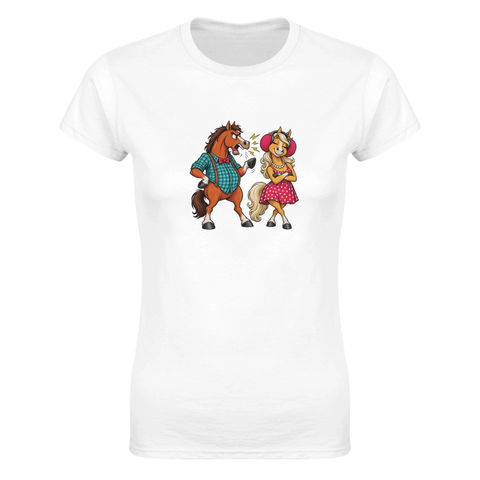 Streitendes Pferdepaar im Retro-Look – Damen-T-Shirt
