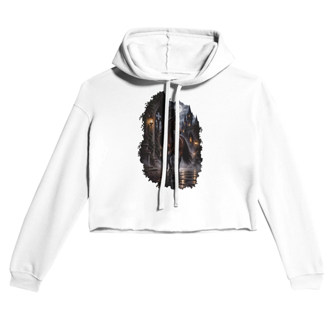 Dunkelbraunes Pferd im gotischen Burghof – Cropped Hoodie
