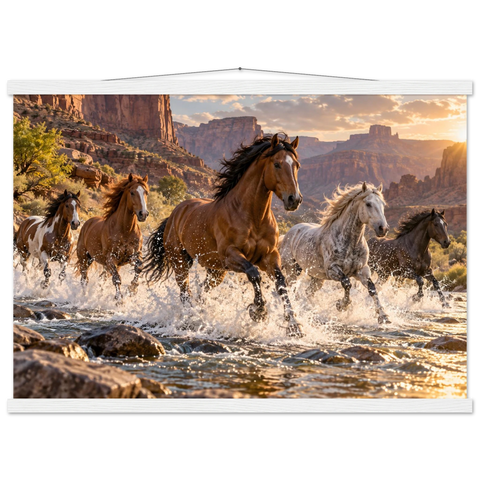 Herde durch den Canyonbach – Poster mit Leisten 50×70 cm