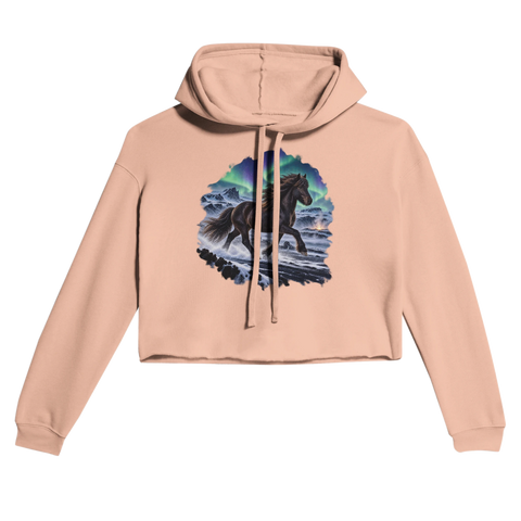 Islandpferd unter Polarlicht – Cropped Hoodie