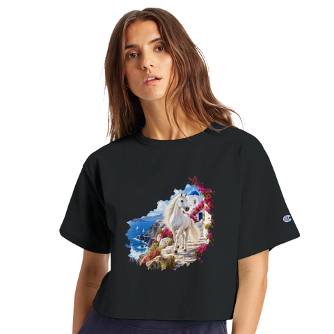 Weißes Pferd auf der griechischen Insel – Crop-Top