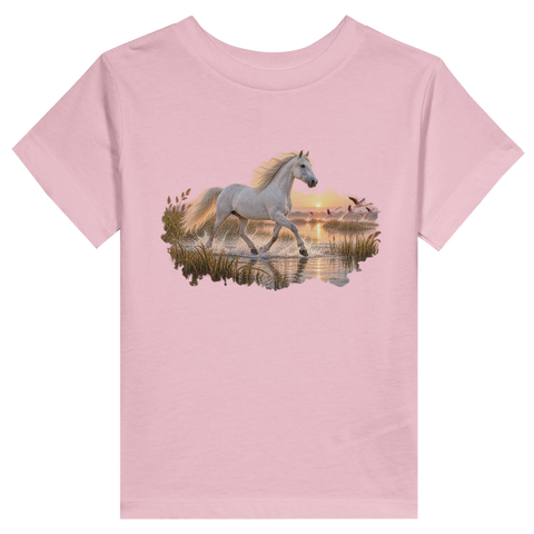 Camargue-Pferd im Flamingo-Marschland – Kleinkind-T-Shirt