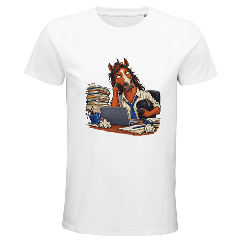 Erschöpftes Pferd im Büro – Bio-T-Shirt Herren