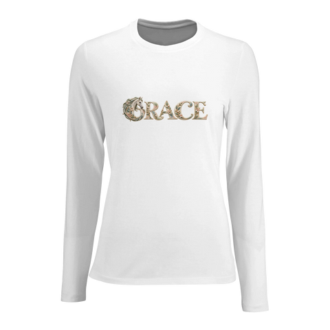 Grace – Schimmel in der Blütenschrift – Damen-Langarmshirt