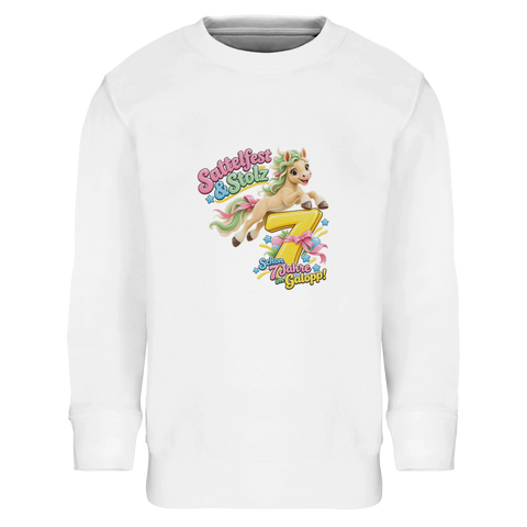 Sattelfest und Stolz (7 Jahre) – Kinder-Pullover