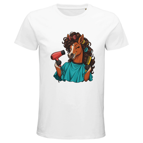 Friseur-Pferd mit Föhn – Bio-T-Shirt Herren