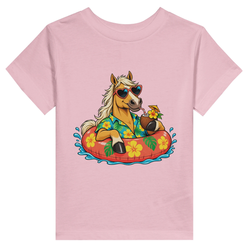 Sommer-Pferd im Schwimmreifen – Kleinkind-T-Shirt