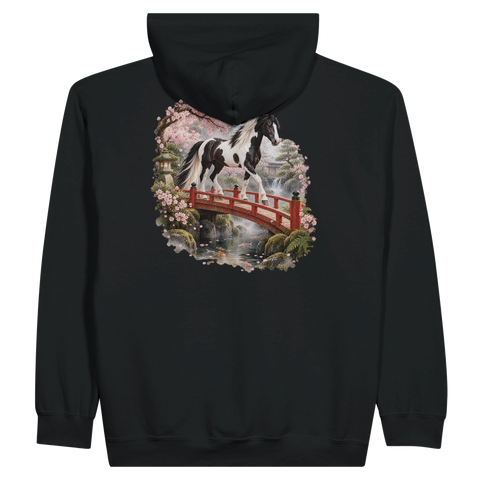 Pinto im japanischen Kirschgarten – Zip-Hoodie mit Rückendruck