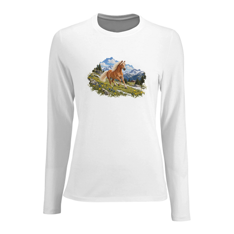 Haflinger auf der Frühlingsalm – Damen-Langarmshirt