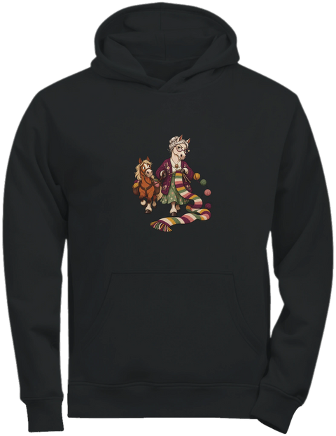 Strickende Oma-Stute mit Pony – Kinder-Hoodie Tee Jays