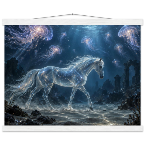 Geisterpferd zwischen Quallen – Poster mit Leisten 40×50 cm