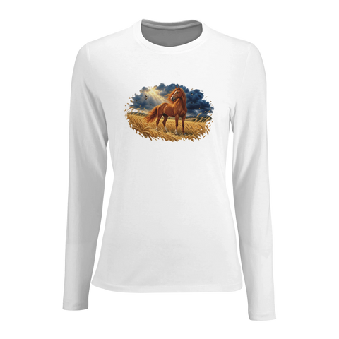 Fuchs im Weizenfeld vor dem Gewitter – Damen-Langarmshirt